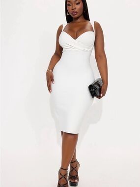 Fashion Nova White Sleeveless Sweetheart Midi Bodycon Dress